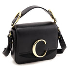 Chloe Black Calfskin Suede Mini C Crossbody Bag