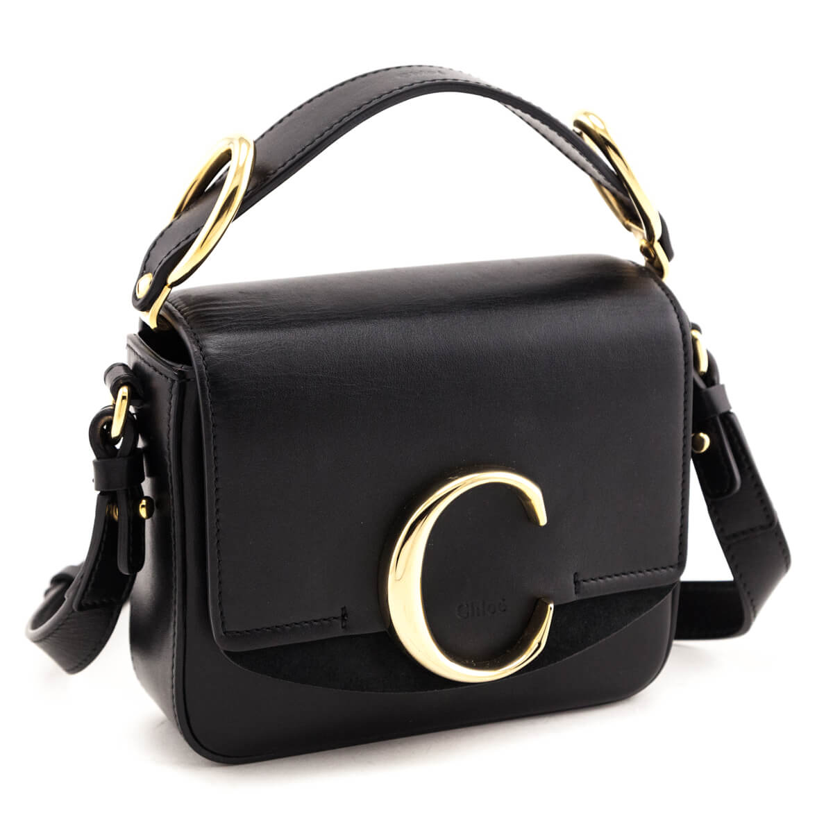Chloe Black Calfskin Suede Mini C Crossbody Bag