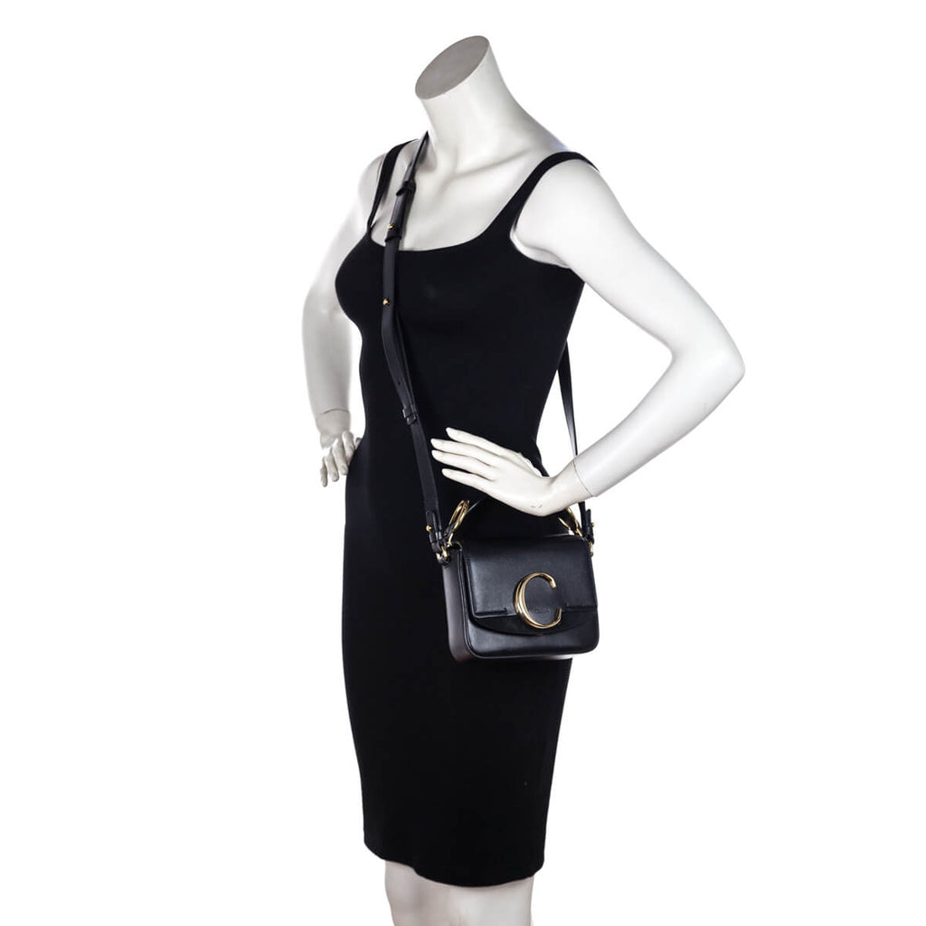 Chloe Black Calfskin Suede Mini C Crossbody Bag