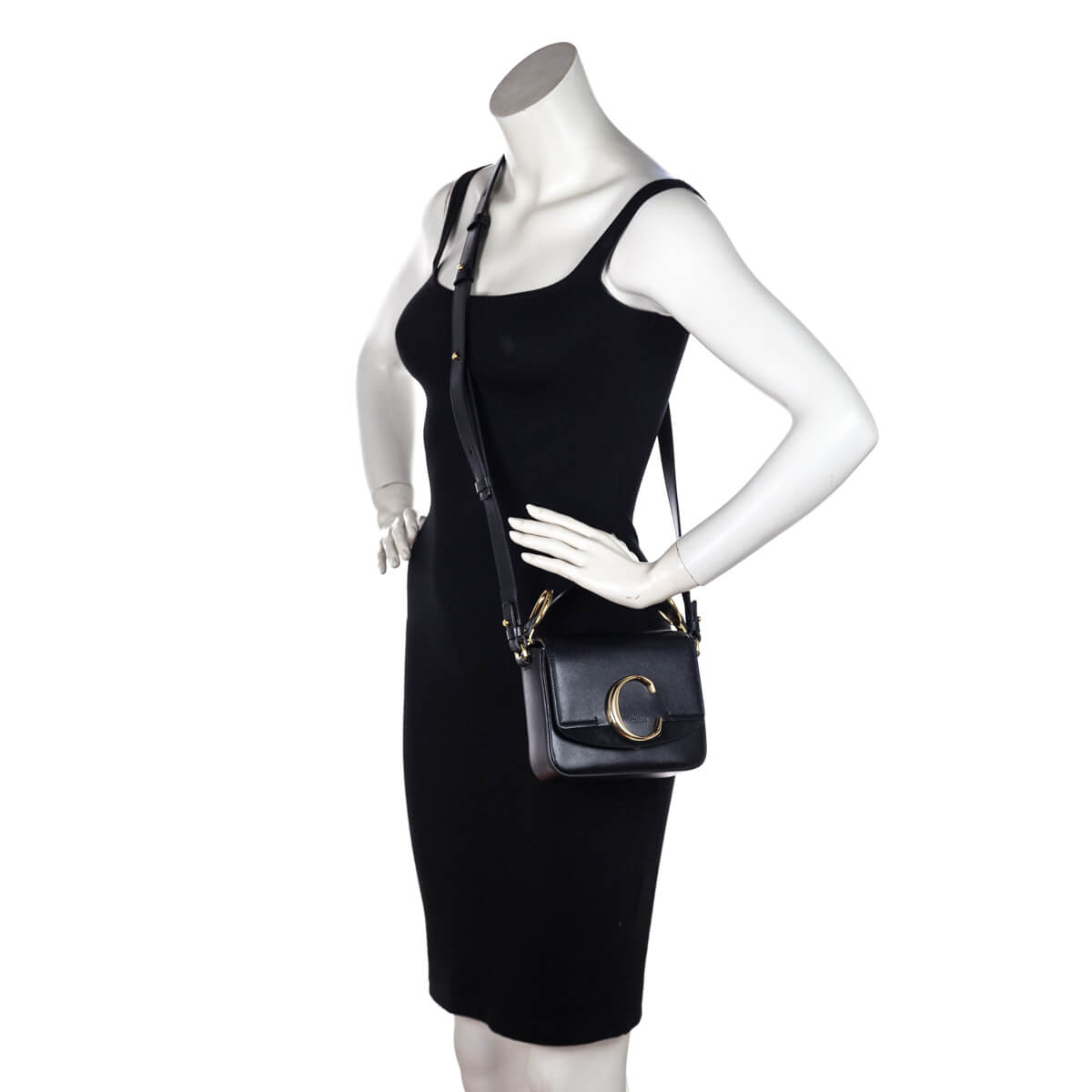 Chloe Black Calfskin Suede Mini C Crossbody Bag
