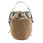 Chloe Blue-Green Natural Woven Fiber Small Woody Basket Bag