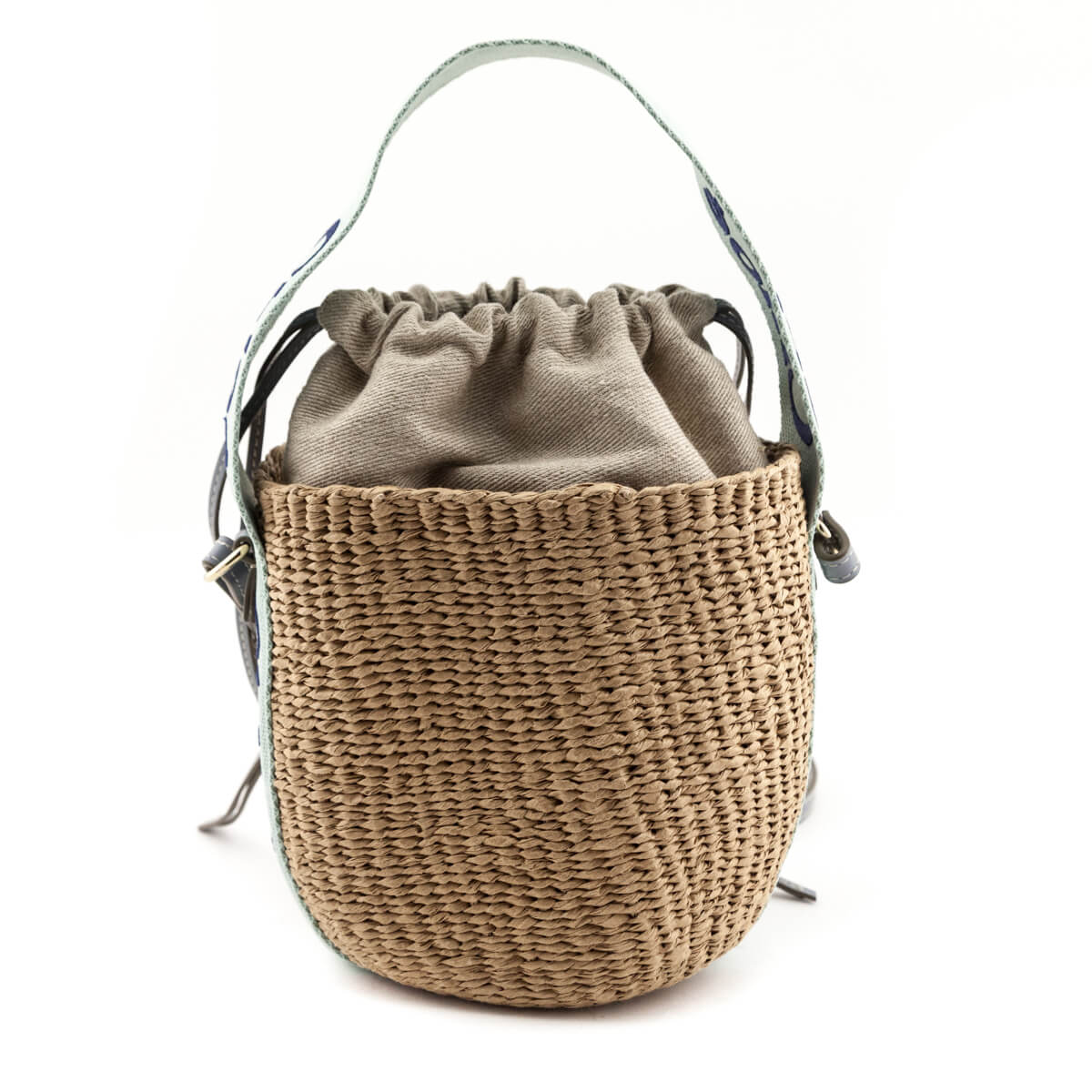 Chloe Blue-Green Natural Woven Fiber Small Woody Basket Bag