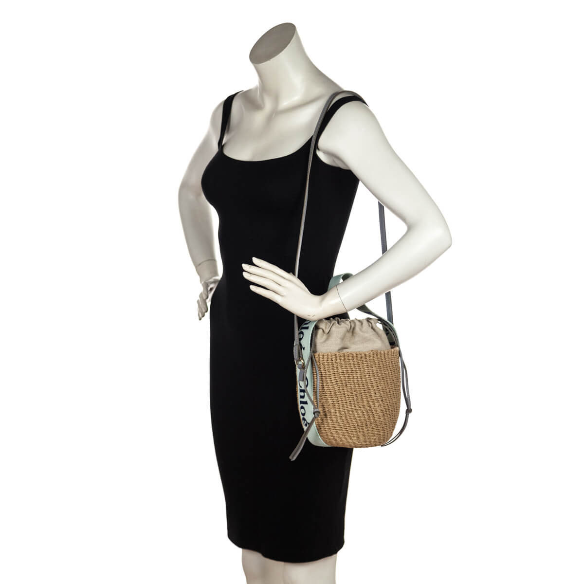 Chloe Blue-Green Natural Woven Fiber Small Woody Basket Bag