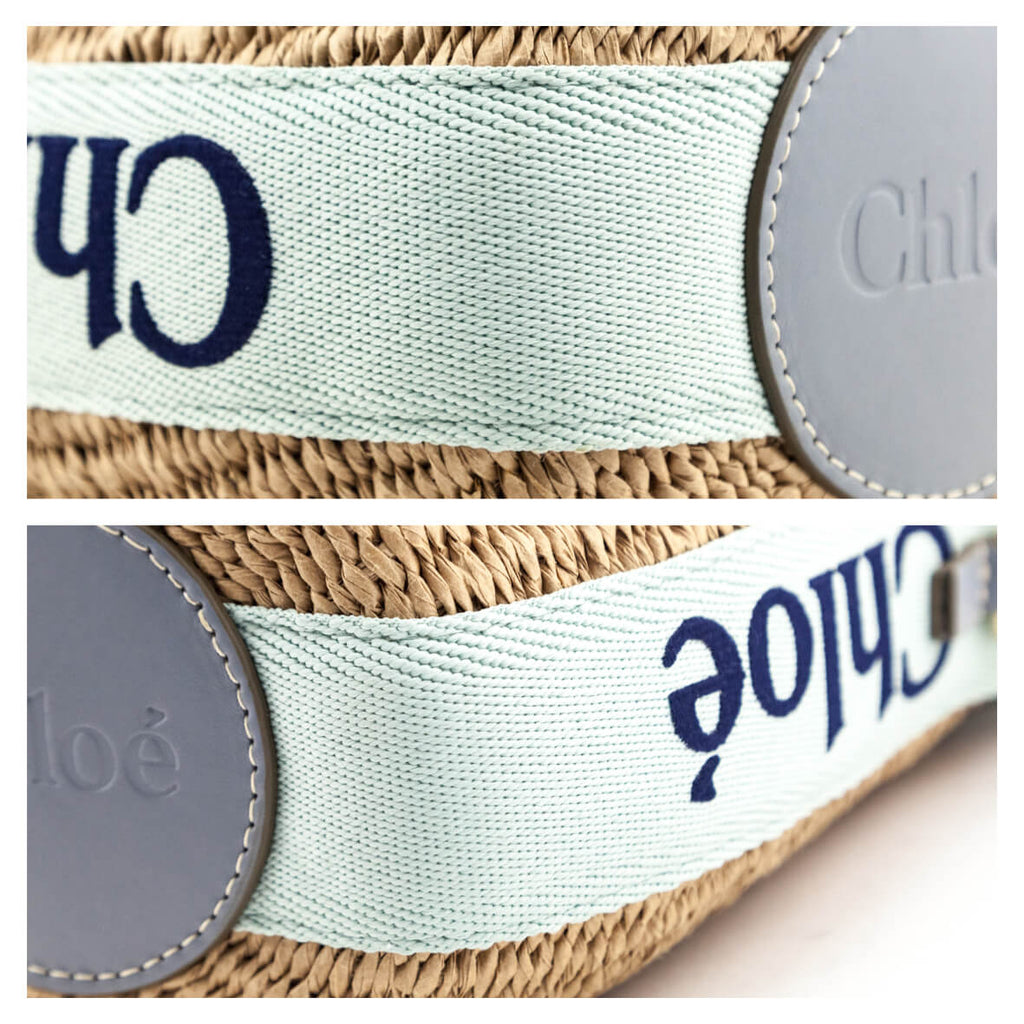 Chloe Blue-Green Natural Woven Fiber Small Woody Basket Bag