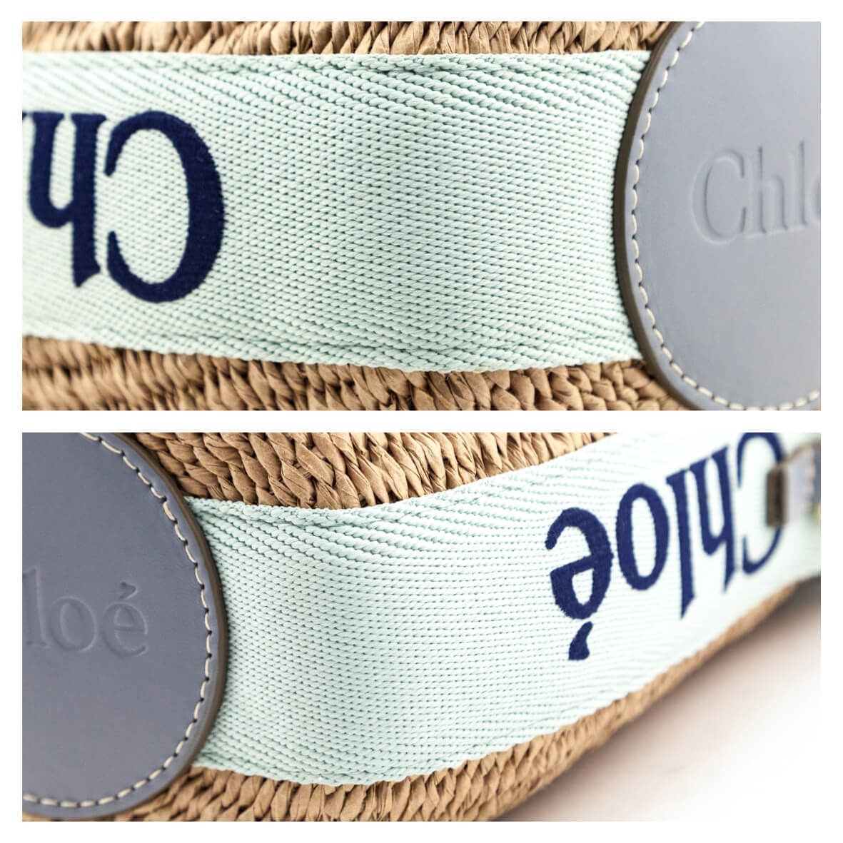 Chloe Blue-Green Natural Woven Fiber Small Woody Basket Bag