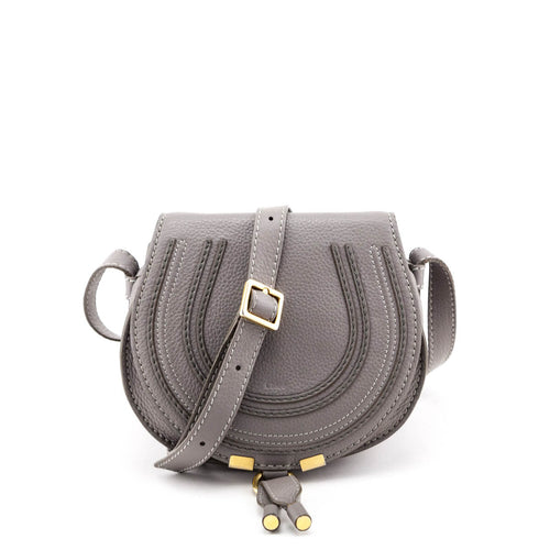 Chloe Cashmere Gray Calfskin Mini Marcie Round Saddle Crossbody