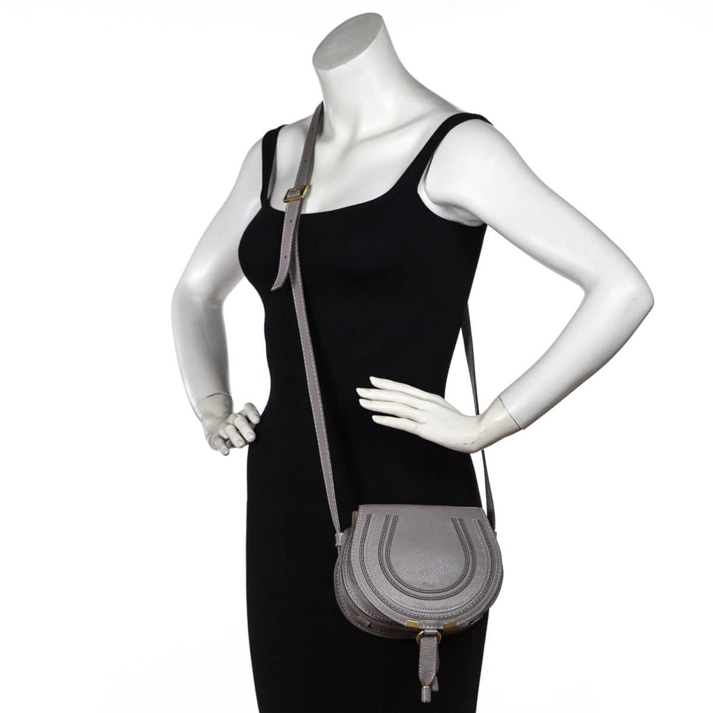 Chloe Cashmere Gray Calfskin Mini Marcie Round Saddle Crossbody