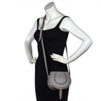 Chloe Cashmere Gray Calfskin Mini Marcie Round Saddle Crossbody