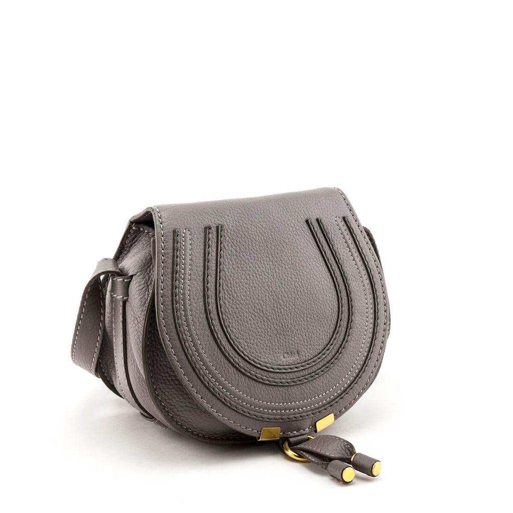 Chloe Cashmere Gray Calfskin Mini Marcie Round Saddle Crossbody