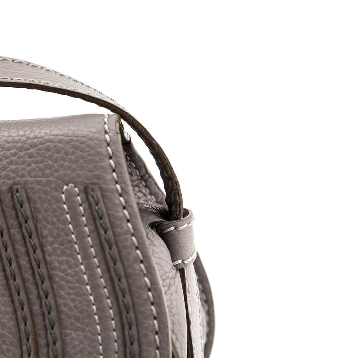 Chloe Cashmere Gray Calfskin Mini Marcie Round Saddle Crossbody
