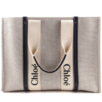 Chloe Linen Canvas & Calfskin Large Woody Tote