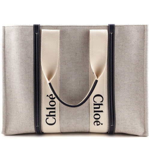 Chloe Linen Canvas & Calfskin Large Woody Tote