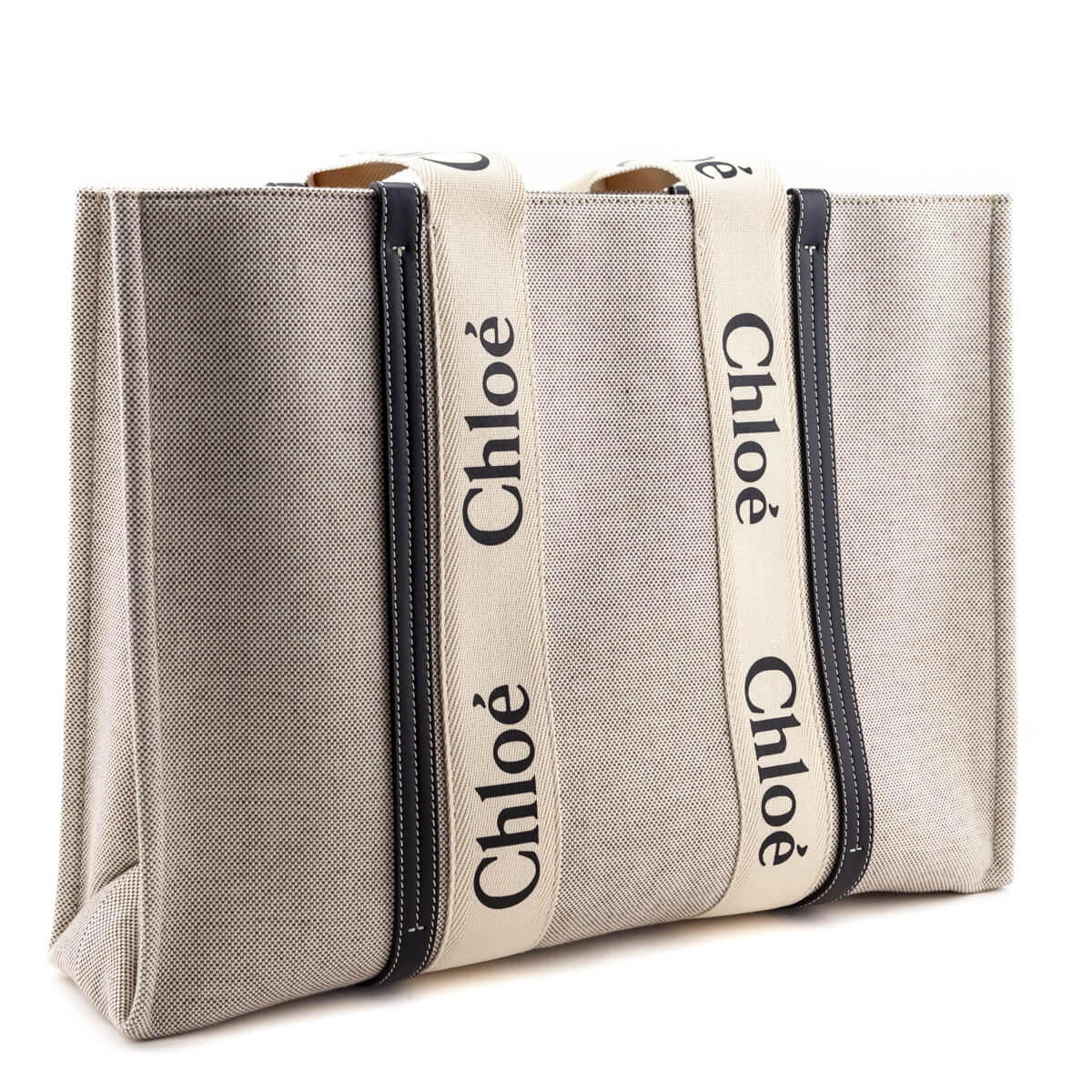 Chloe Linen Canvas & Calfskin Large Woody Tote