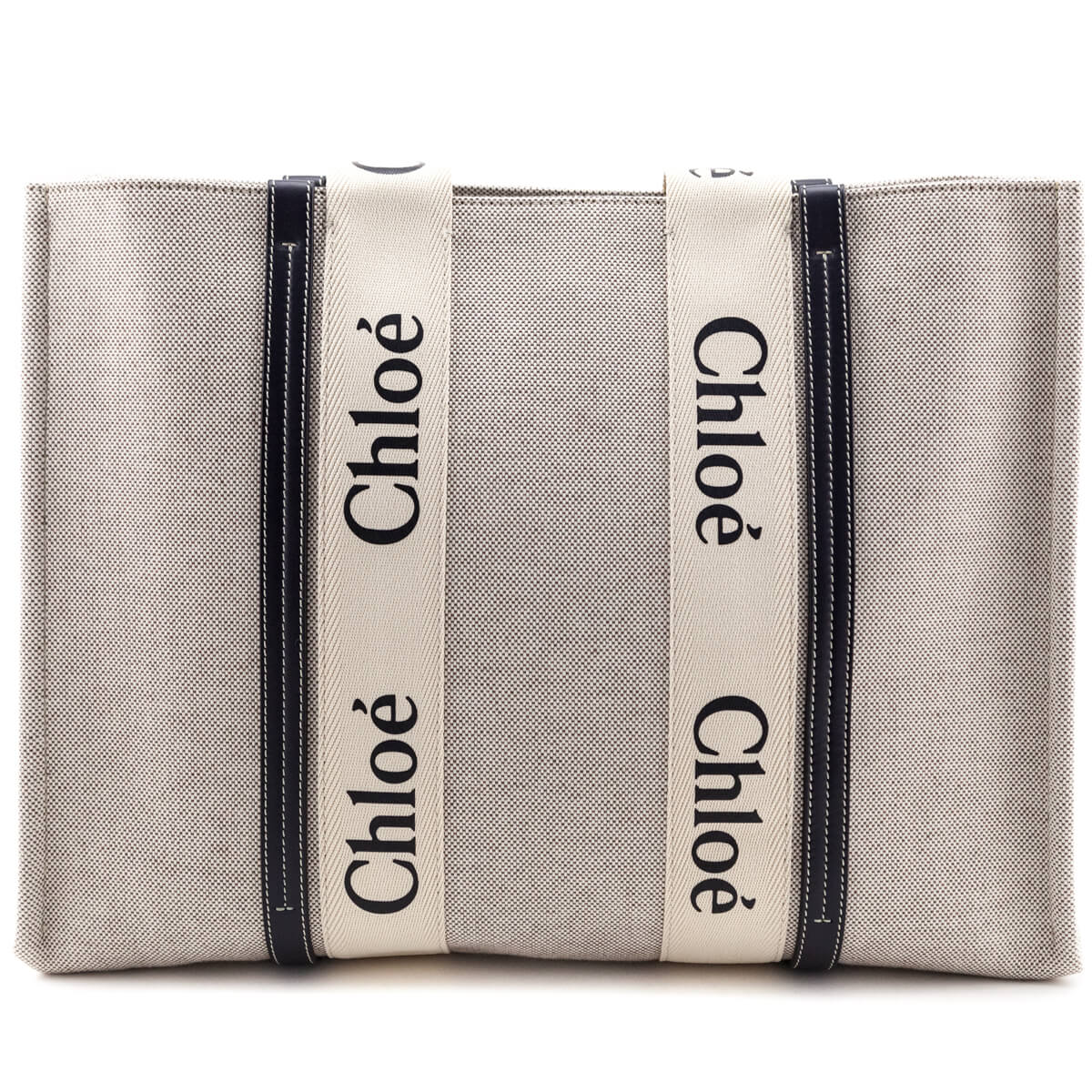 Chloe Linen Canvas & Calfskin Large Woody Tote