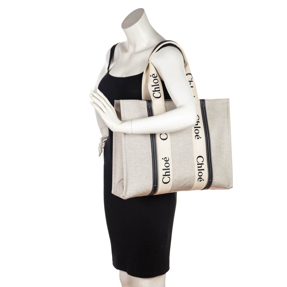 Chloe Linen Canvas & Calfskin Large Woody Tote