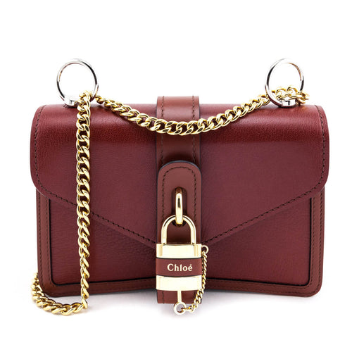 Chloe Sepia Brown Shiny Goatskin & Calfskin Aby Chain Shoulder Bag