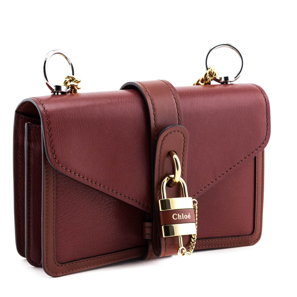 Chloe Sepia Brown Shiny Goatskin & Calfskin Aby Chain Shoulder Bag