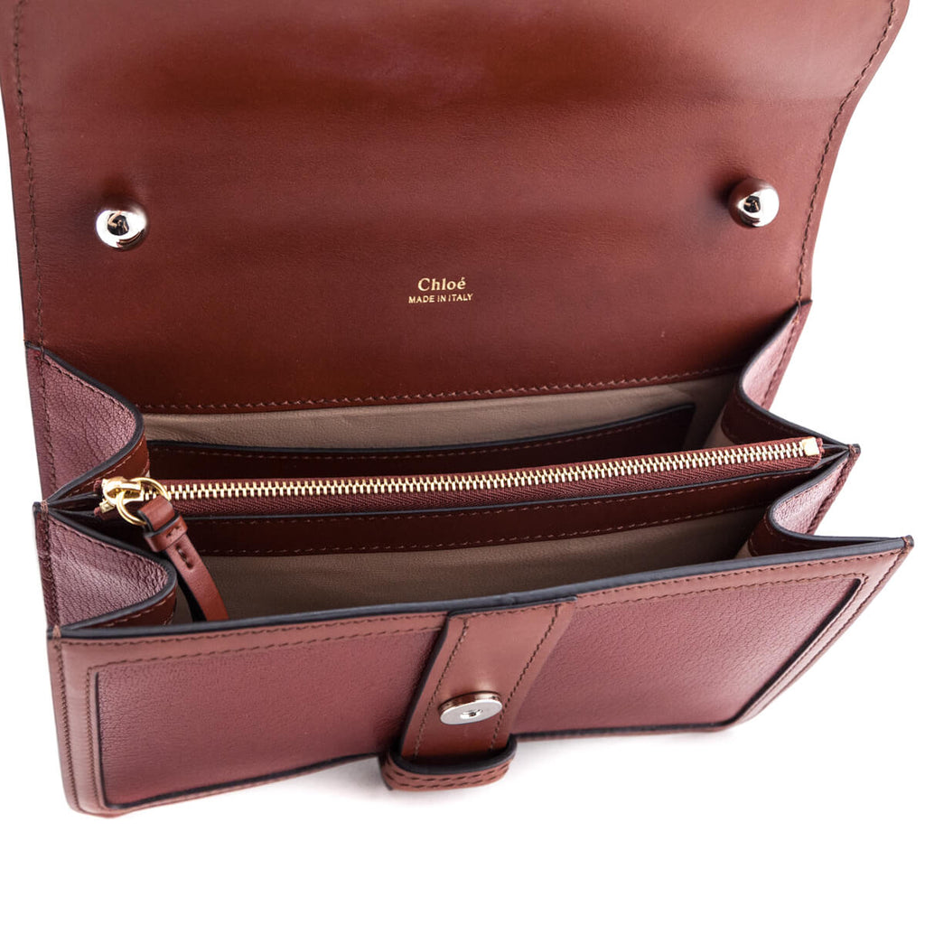 Chloe Sepia Brown Shiny Goatskin & Calfskin Aby Chain Shoulder Bag