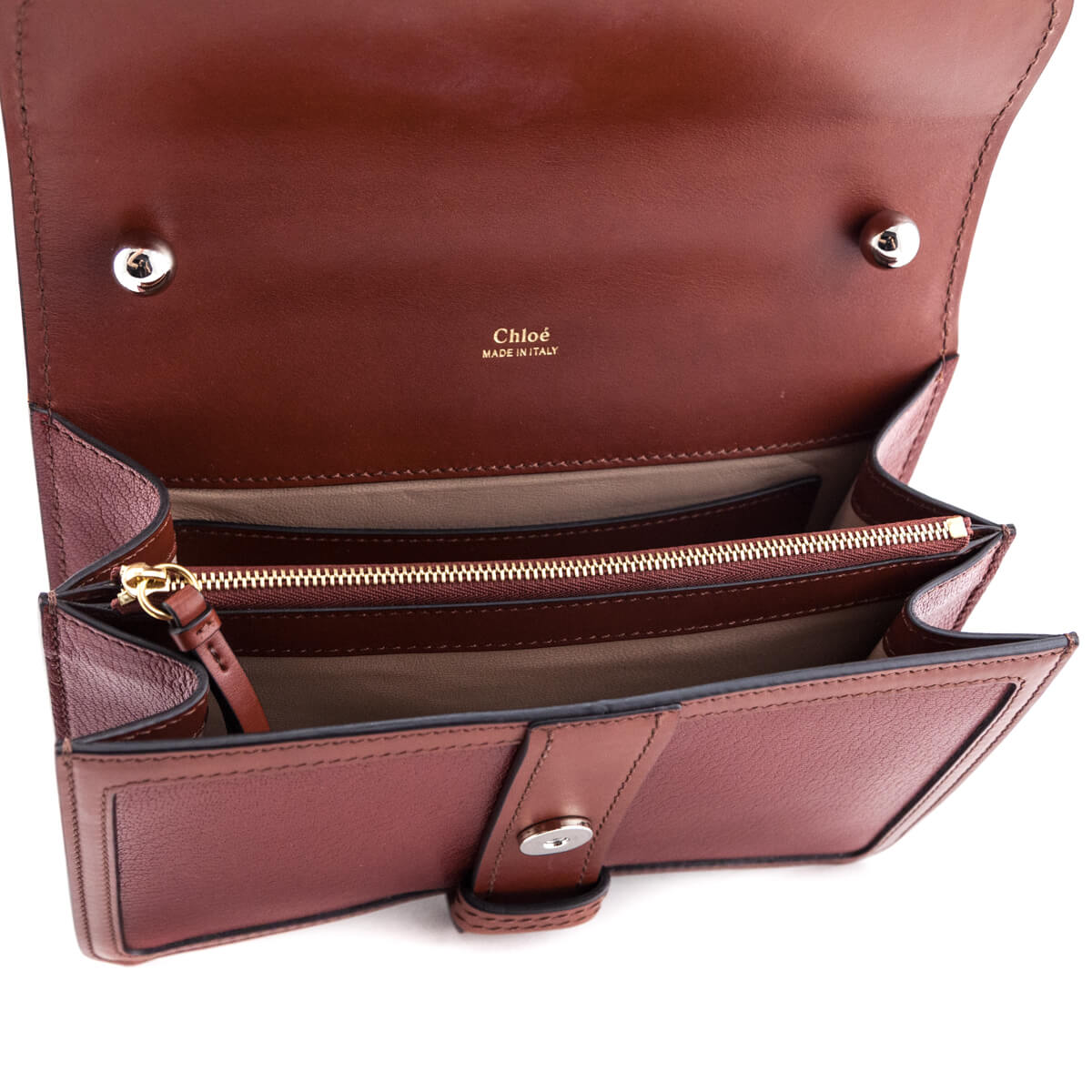 Chloe Sepia Brown Shiny Goatskin & Calfskin Aby Chain Shoulder Bag