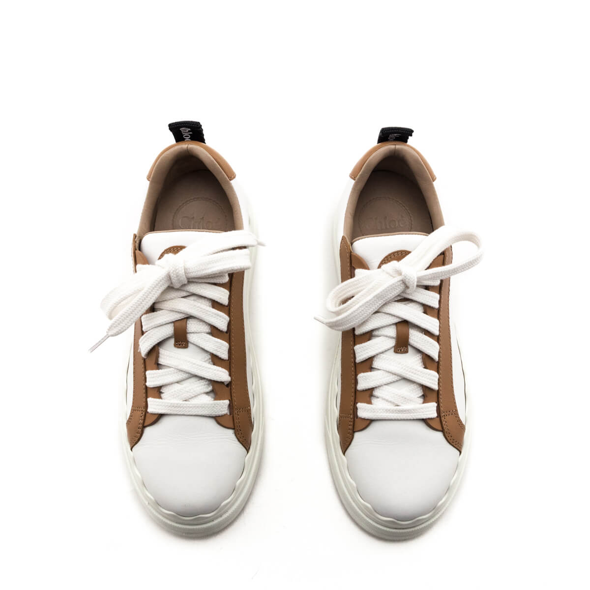 Chloe White & Tan Leather Low Top Lauren Sneakers Size US 6 | US 36