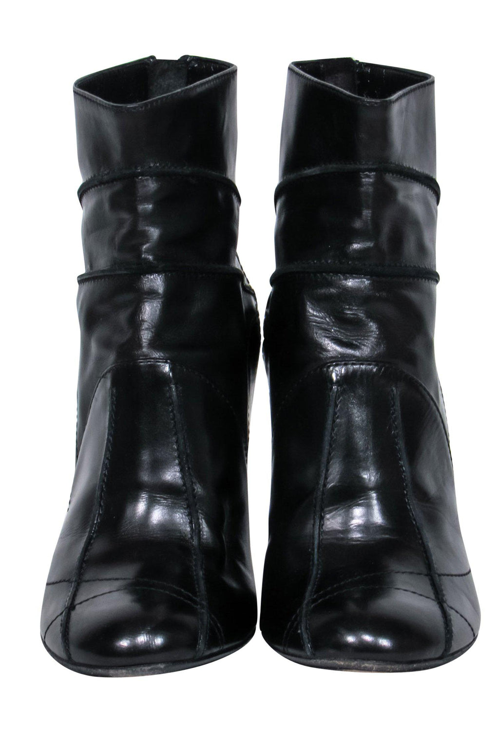 Christian Dior - Black Leather Heeled Ankle Booties w/ Stitching Details Sz 6.5