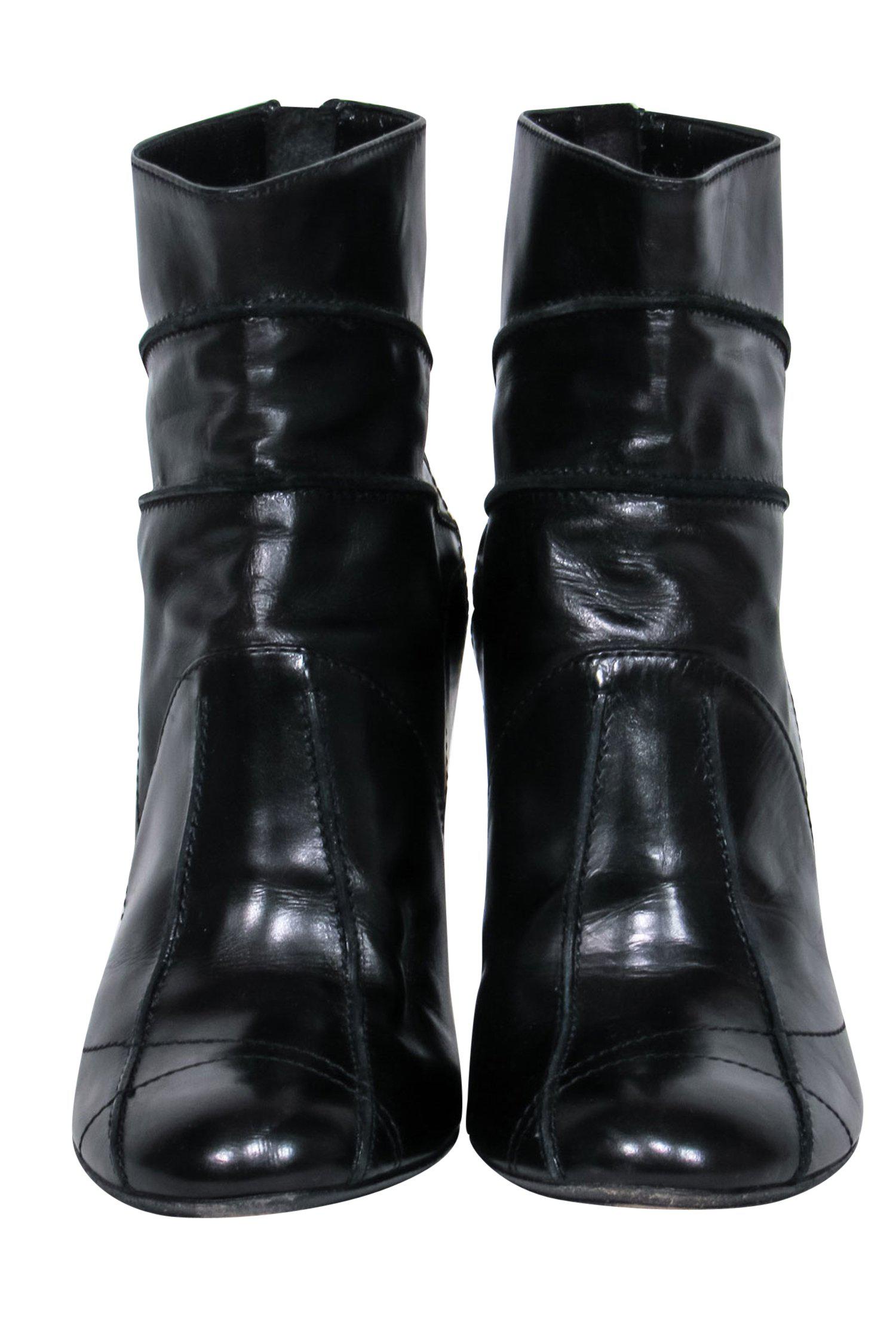 Christian Dior - Black Leather Heeled Ankle Booties w/ Stitching Details Sz 6.5