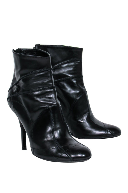 Christian Dior - Black Leather Heeled Ankle Booties w/ Stitching Details Sz 6.5