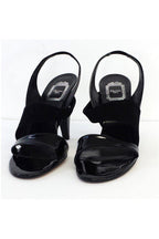 Christian Dior - Black Patent Leather & Suede Sandal Heels Sz 11