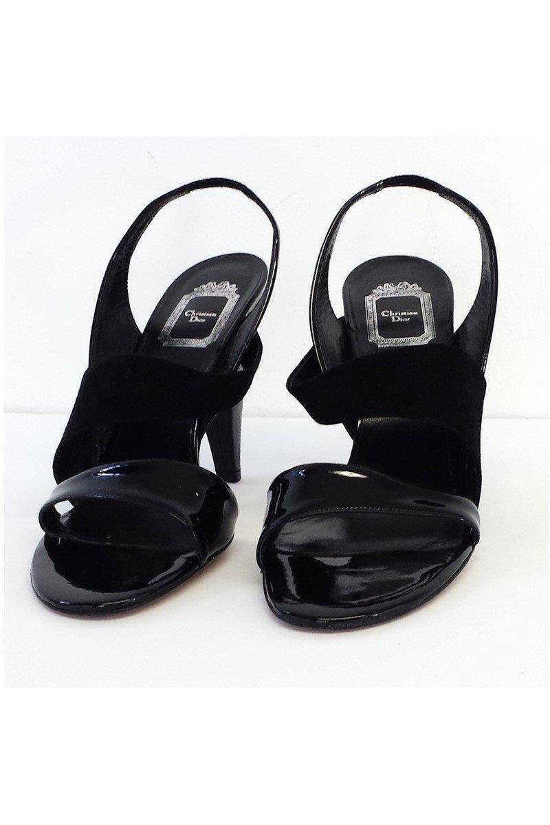 Christian Dior - Black Patent Leather & Suede Sandal Heels Sz 11