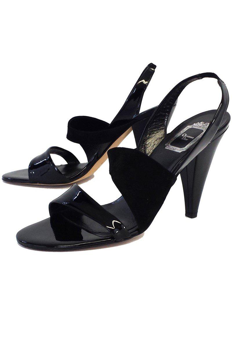Christian Dior - Black Patent Leather & Suede Sandal Heels Sz 11