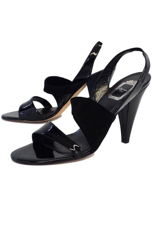 Christian Dior - Black Patent Leather & Suede Sandal Heels Sz 11