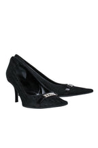 Christian Dior - Black Signature Logo Canvas Pumps w/ Silver Dior Plate Sz 9