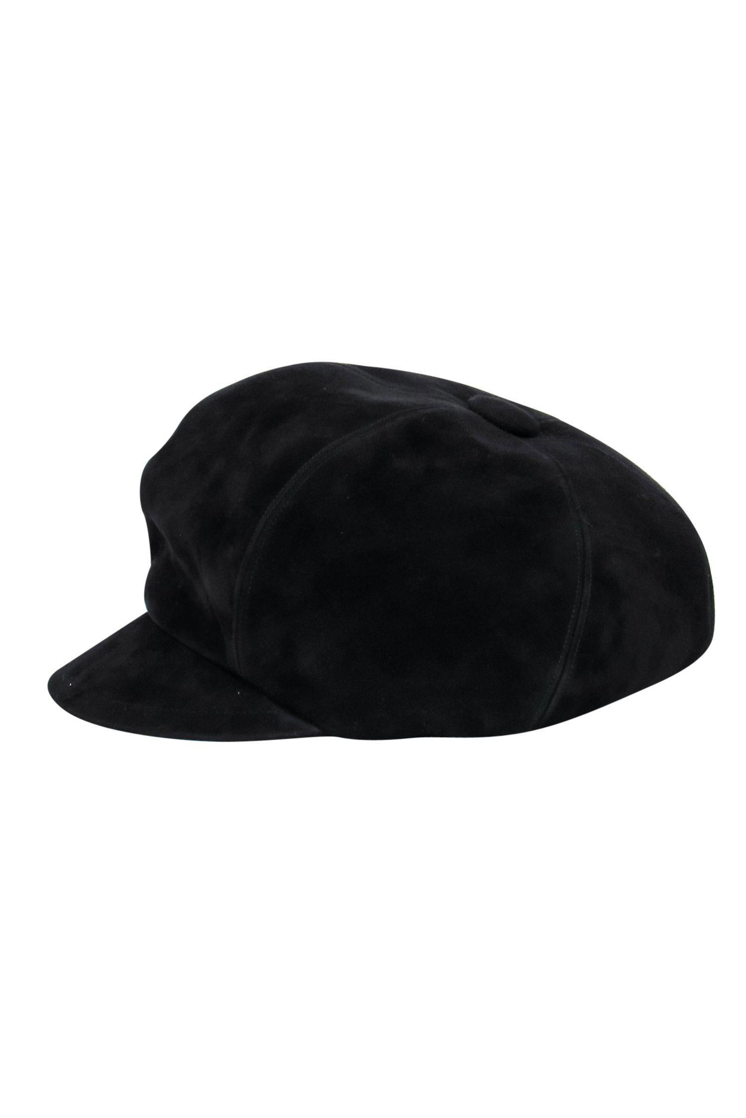Christian Dior - Black Suede Newspaper Cap Hat Sz