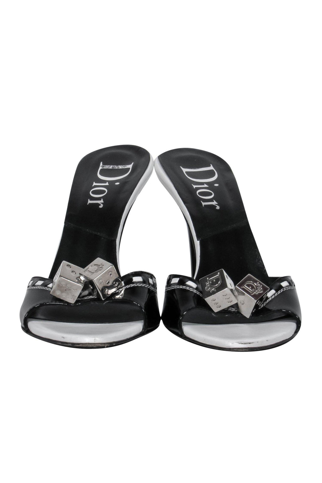 Christian Dior - Black & White Patent Leather Open Toe Pumps w/ Dice Design Sz 11