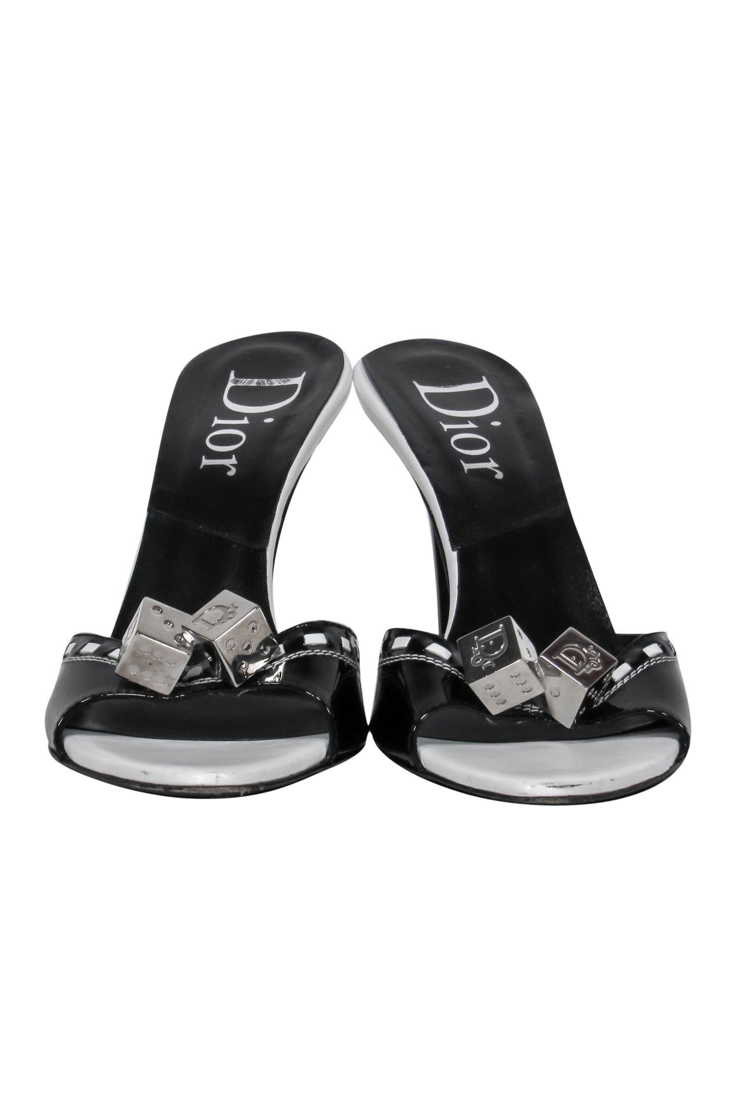 Christian Dior - Black & White Patent Leather Open Toe Pumps w/ Dice Design Sz 11