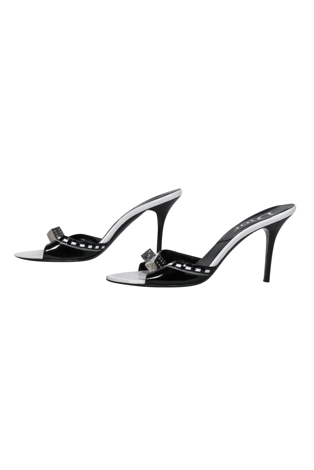 Christian Dior - Black & White Patent Leather Open Toe Pumps w/ Dice Design Sz 11
