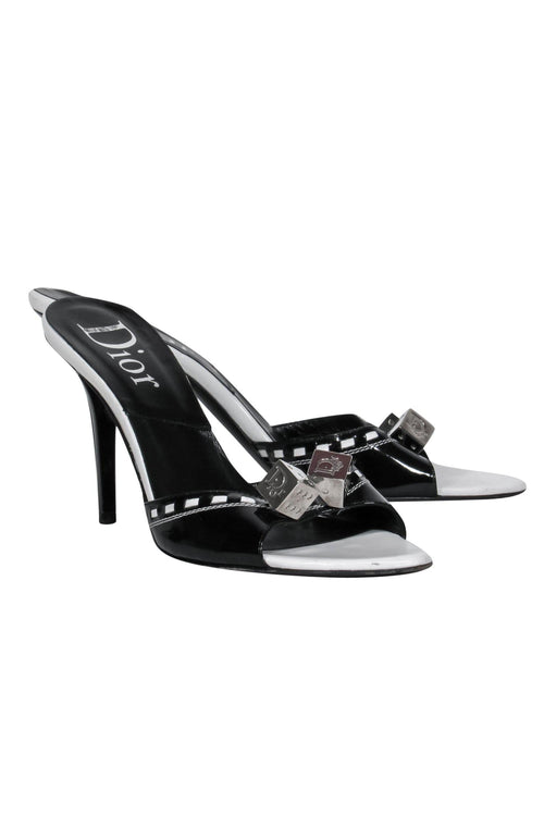 Christian Dior - Black & White Patent Leather Open Toe Pumps w/ Dice Design Sz 11