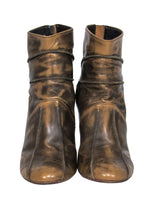 Christian Dior - Brown Leather Marbled Heel Ankle Booties w/ Stitching Details Sz 6.5