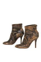 Christian Dior - Brown Leather Marbled Heel Ankle Booties w/ Stitching Details Sz 6.5