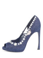 Christian Dior Denim Rhinestone Embellished Platform Peep Toe Pumps Blue
