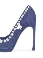 Christian Dior Denim Rhinestone Embellished Platform Peep Toe Pumps Blue