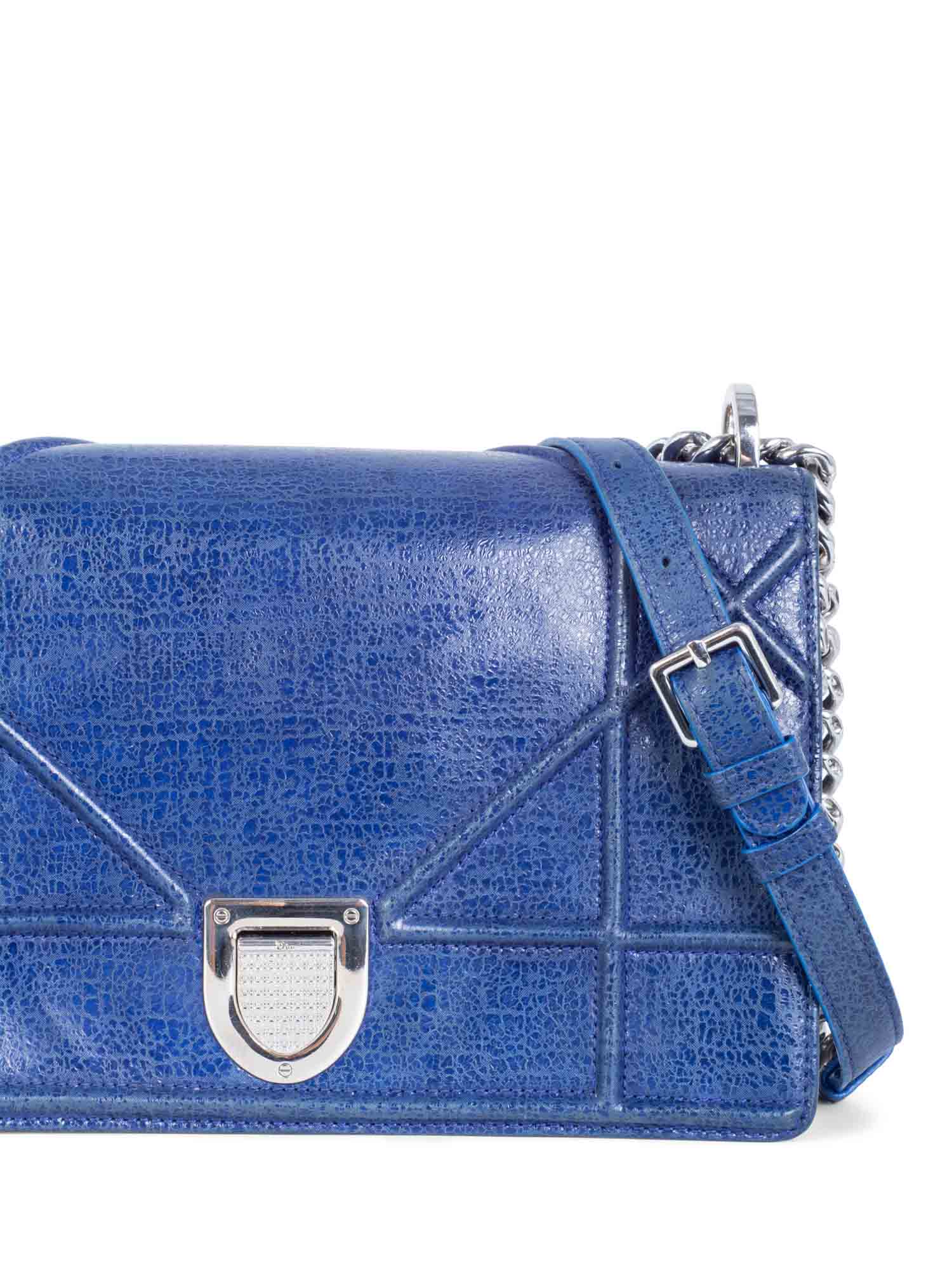 Christian Dior Embossed Leather Diorama Messenger Bag Blue