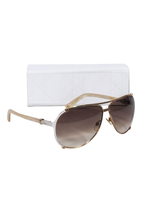 Christian Dior - Gold Aviator Sunglasses w/ Brown Lenses