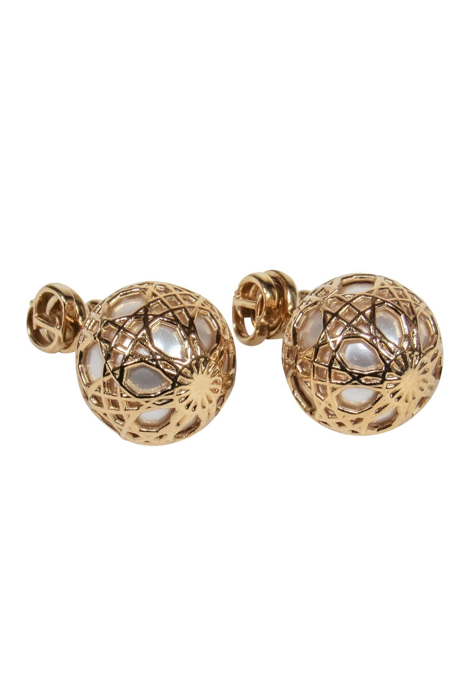 Christian Dior - Gold & Pearl Art Deco Resin "Tribales" Earrings