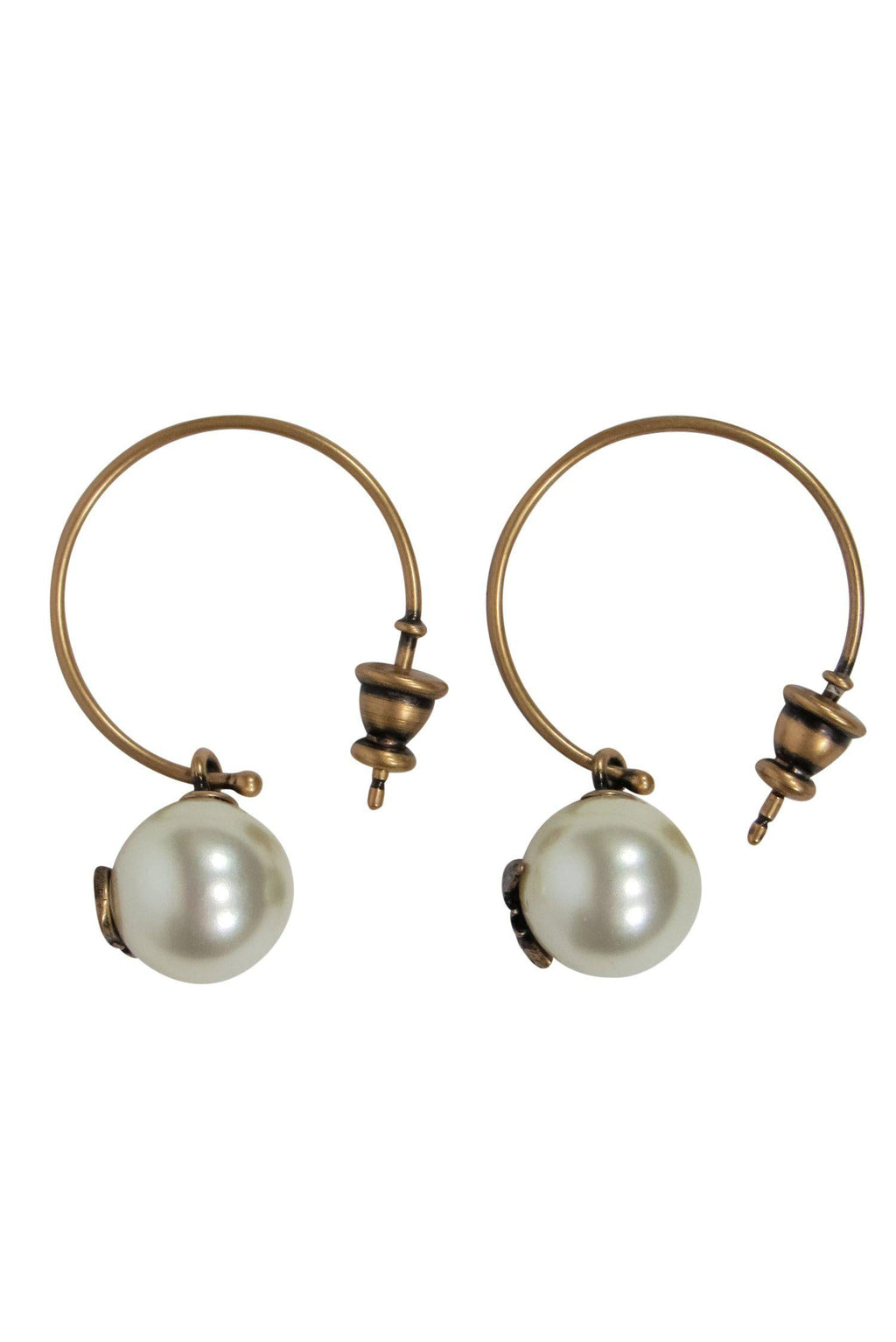 Christian Dior - Gold & Resin Pearl Open Hoop Earrings