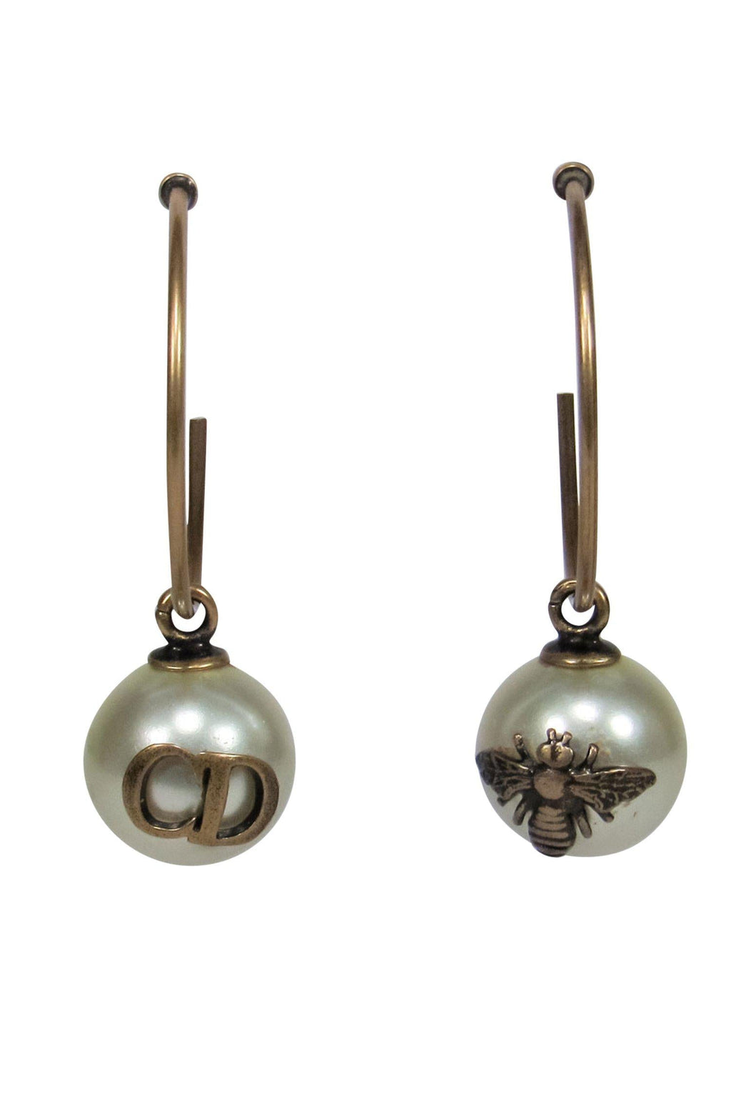 Christian Dior - Gold & Resin Pearl Open Hoop Earrings