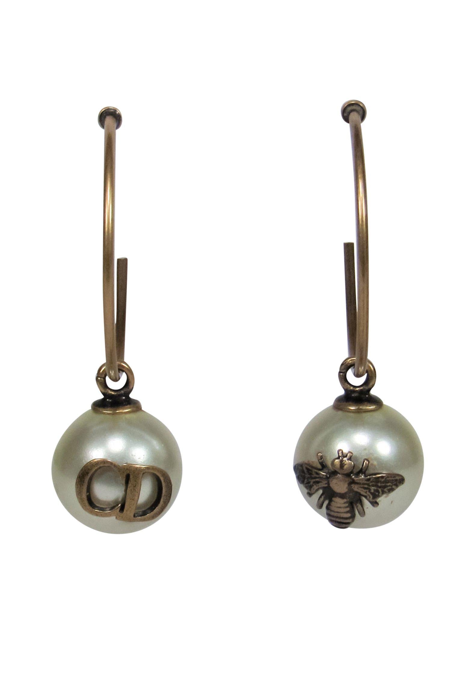 Christian Dior - Gold & Resin Pearl Open Hoop Earrings