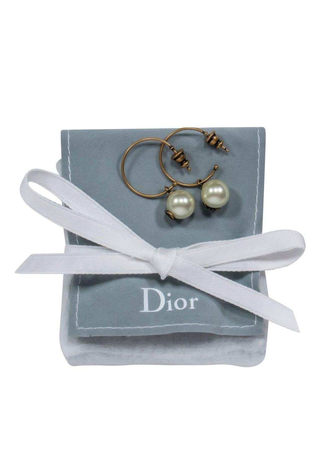 Christian Dior - Gold & Resin Pearl Open Hoop Earrings