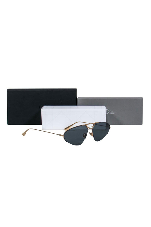 Christian Dior - Gold Thin Teardrop-Style Sunglasses w/ Cutouts