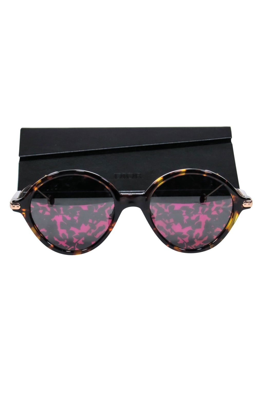 Christian Dior - Gold & Two-Tone Tortoiseshell Sunglasses w/ Pink Mirrored Lenses
